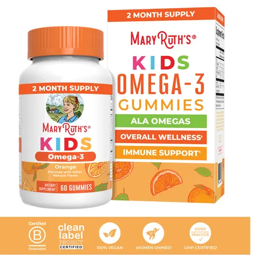 MaryRuth's Kids Vegan Omega 3 Gummies - No Fish Taste - 2 Month Supply - Omega 3 With Vitamin C - Flaxseed Oil - Immune Support - Sugar Free