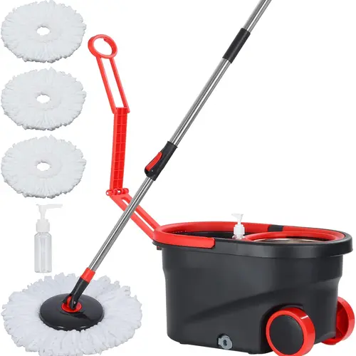Spin Mop Bucket Set with 3pcs Microfiber Heads, Adjustable Extendable Rod, Movable Wheels - Stainless Steel & PP Material for Home Cleaning SummerVibes