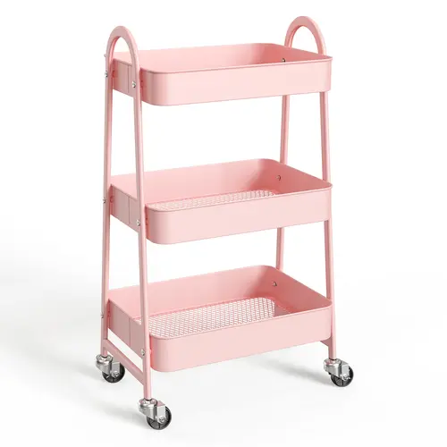 Sweetcrispy Durable Metal Small Rolling Utility Cart - Storage Organization Solution, Mobile Organizer with Wheels for Kitchen, Turns Space Into Storage