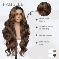 FABÉLLE Body Wave Wig 30inch Glueless 13×4×1 Middle part Lace Wig Pre-plucked Synthetic Lace Front Wig for women