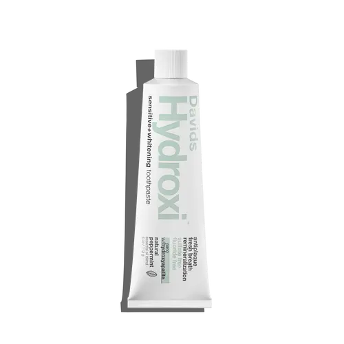 Davids Hydroxi Sensitive + Whitening Nano Hydroxyapatite Premium Peppermint Toothpaste - Fluoride-Free Vegan Oral Care with Xylitol, Plaque Removal, Remineralizing Enamel Repair, Teeth Whitening Products, Xylitol Fresh Boost for Sensitive Teeth