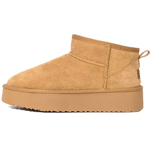 EVELLYHOOTD Women's Genuine Suede Slip-On Platform Ankle Booties - Round Toe, Soft Plush Faux Fur Lined, Snowgrip EVA, Low Heel (1-3 cm), 1.75" Lift Heel, Winter Warm Casual Shoes