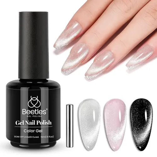 Beetles Cat Eye Gel Nail Polish 15ml Gel Polish Soak Off UV LED Nail Lamp 1 Color Silver Shimmer Velvet Gel Nail Polish Nail Art Manicure Salon DIY Home Case Daily, Nail Care, Gift, Cosmetic