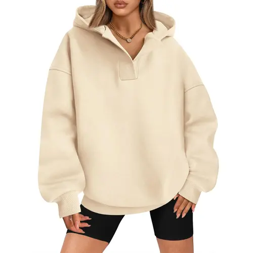 BTFBM Women's Oversized Fleece Hoodies - Casual V Neck Sweatshirts for Fall and Winter - Womenswear, Tops#Clearance