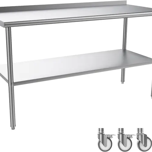 ROVSUN 60"x24" Rectangular NSF Steel Prep & Work Station Combo, Commercial Heavy-Duty for Prep Metal Workbench on Wheels with Casters, Wheel Kitchen Furniture for Home & Kitchen