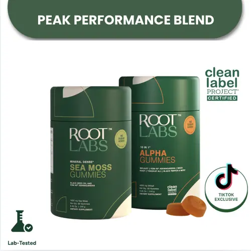 Root Labs 10-in-1 Alpha + Sea Moss Combo | New Year New Me Edition | Himalayan Shilajit + 92-Mineral Sea Moss | KSM-66 Ashwagandha, Maca, Tongkat Ali, Black Seed Oil | No Added Sugar | 60 + 60 Individually Wrapped Gummies | Transform Your Health Goals