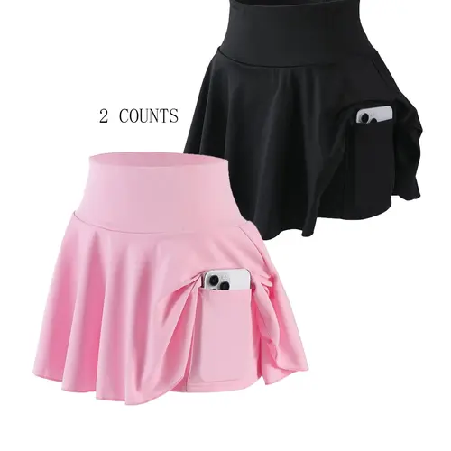 Women's Plus Size Outdoor Sport Golf Tennis Skirt, Comfortable Casual High Waist Pleated Short Skirt with Pockets, Two-Piece Set, Lightweight Athletic Skirts