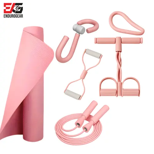 E.G 7-in-1 Yoga & Fitness Kit - Non-Slip 6mm Mat, Durable Resistance Tools, Premium Jump Rope, Adjustable Bag, Thigh Trainer | Home Workout & Pilates Essentials for Beginners