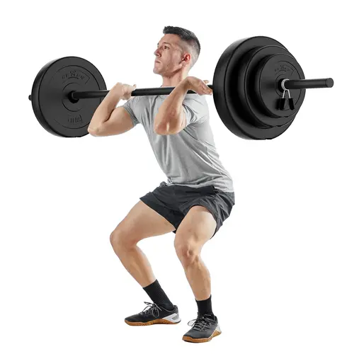 RELIFE 44 lbs Adjustable Standard Barbell Weight Set - 4.8 ft Bar, Rubber-Coated Plates, Unisex Home Gym Fitness Set for Muscle Toning, Workout, Resistance Training, Bodybuilding