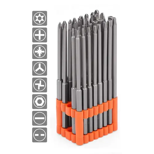 HORUSDY 32-Piece Drill Bits Set, S2 Alloy Steel Tamper-Proof Bits with 1/4"-Hex Handle, 6" Extra-Long Heavy-Duty Universal Fit for Standard Drills & Hand Screwdrivers, 4 x Spanner, Plastic Storage Box