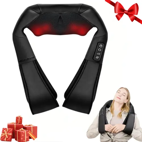 Medcursor Faux Leather Shiatsu Neck Massager with Heat - Portable Electric Pillow, 8 Kneading Nodes Deep Tissue Device, Neck Shoulder Relaxer, Self Care Products, Shoulder Pain Relief, Relaxing Gifts for Women