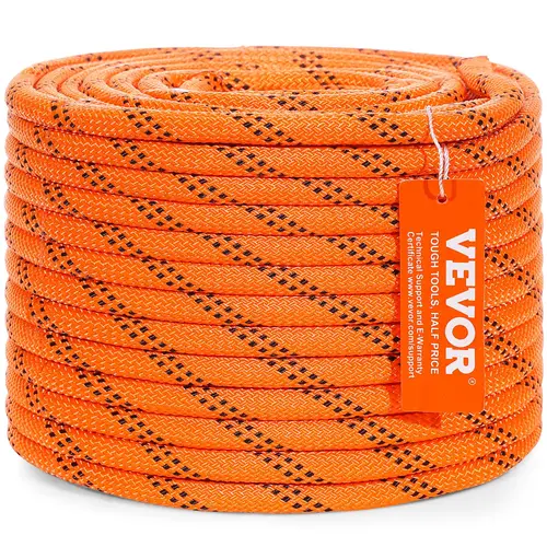 【toolupgrade】VEVOR 3/8x120ft Dual-Weave Polyester Rigging Rope, 48-Strand, 4000-Lb High Tenacity Static Climbing Rope, 10% Length Increase, Orange/Black for Arborist Activities, Outdoor Adventures, 3/8 Inch Diameter, Heat-Sealed Ends