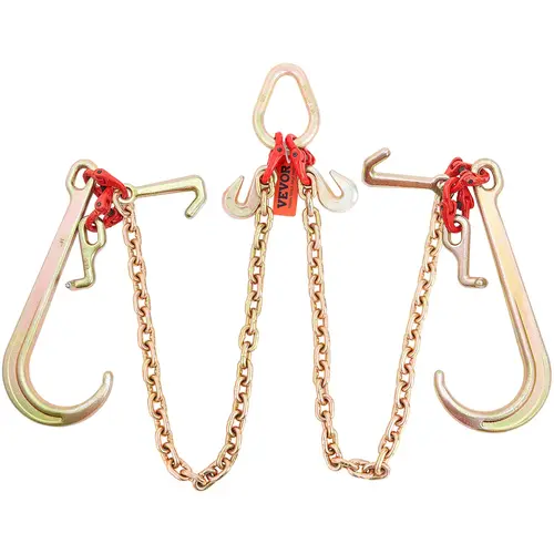 【toolupgrade】VEVOR Heavy Duty G80 Galvanized Manganese Steel V-Chain Bridle, 5/16'' x 3' Tow Chain, 9620 lbs Working Load Limit, DOT Certified, with RTJ Cluster Hooks & D-Shackle, for Lifting & Moving (Father's Day Gift)