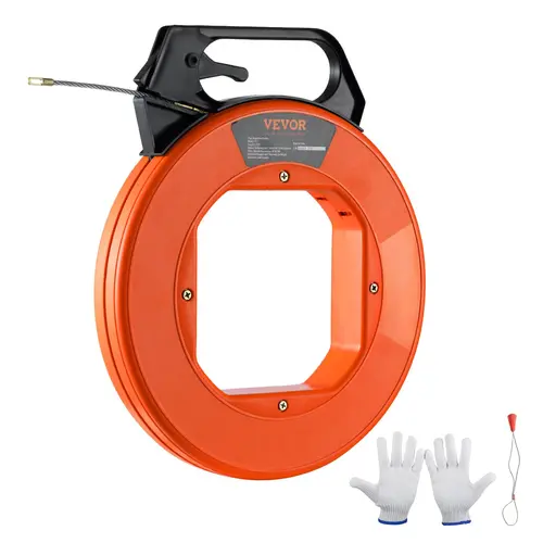 【ToolUpgrade】VEVOR 125ft 3/16in PET Non-Conductive Fish Tape Cable Puller, ABS & PP Casing, Nickel-Plated Carbon Steel Pulling Head, Thumb Lock, Optimized Housing & Handle for Wall Installations, Floor Conduits