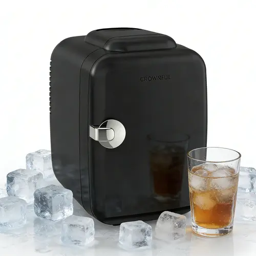 Crownful 4L Mini Fridge - Compact Travel Refrigerator, Portable Cooler & Warmer with Car Charger & Silent Fan for Skin Care, Beverages