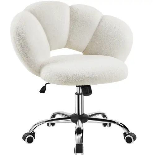 Yaheetech Modern Boucle Upholstered Swivel Desk Chair, Rolling Makeup Vanity Chair with Cloud-Shaped Backrest, Adjustable Seat Height for Bedroom Home Office, Swivel Chair,dorm essentials,home decor