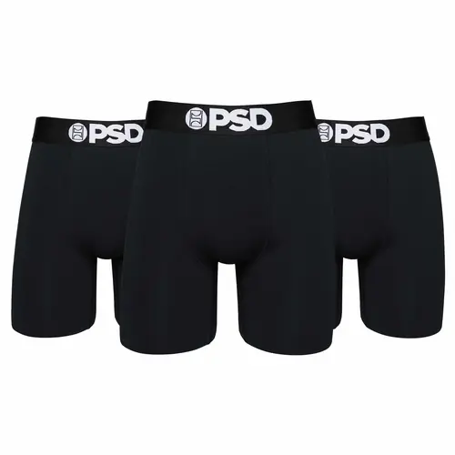 PSD Mens Black Solids Boxer Brief 3 Pack - Standard Length 7 Inch Inseam, Moisture-Wicking 4-Way Stretch Cotton Fabric Breathable Classic