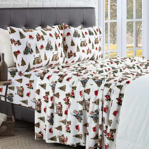 Elegant Comfort 4-Piece Holiday Christmas Velvet Plush Flannel Sheet Set – Festive Cozy Bedding for Winter Warmth