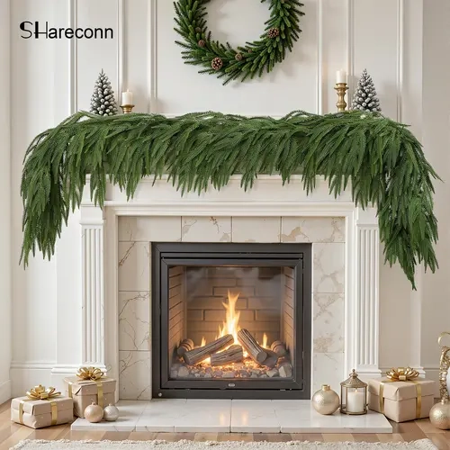 SHareconn 1/2/4/8-Pack 6/9FT Artificial Christmas Garlands, Real Touch Norfolk Garlands - Greenery Christmas Garland for Mantle, Table, Fireplace, Indoor, Outdoor Christmas