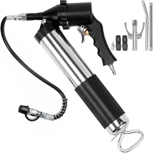【Summerfinds】VEVOR High Pressure Air Operated Grease Gun (6000PSI,14 oz/400 CC) Heavy Duty Pneumatic Hardware Tool Kit with 18.5 Inch Flexible Hose, Chrome-Carbon Steel Components, Multi-Type Connecting Attachments