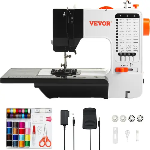 【toolupgrade】VEVOR Portable Sewing Machine for Beginners, 38 Built-in Stitches, Reverse Sewing, Dual Speed, Extension Table, Foot Pedal & Accessory Kit for Home, Travel, Crafts, Home Decoration, Prom Dresses & Shopping Bags, Thimble