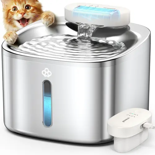 sohochic oneisall Wireless & Stainless Steel Cat Water Fountain, 3.5L/118oz Automatic Cat Water Fountain,304 Stainless Steel,Cordless & Rechargeable with Motion Sensor and Low Noise