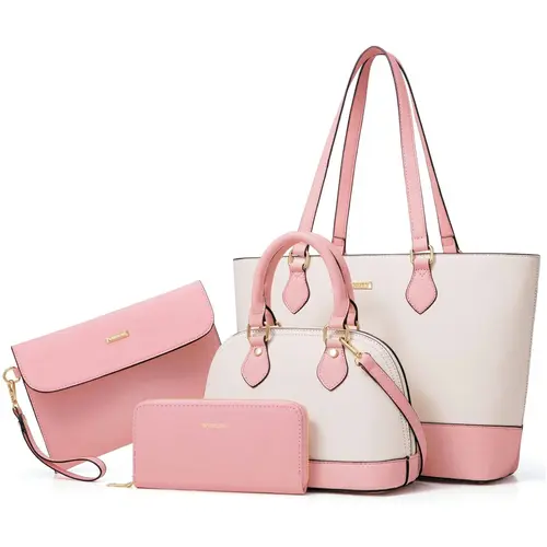Women's 4-Piece Durable Faux Leather Bag Set - Tote Bags, Crossbody, Satchel, Wallet with Shoulder Strap, Casual Everyday Accessories for Women, Ideal Womens Gifts