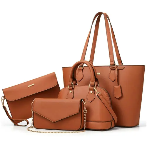 UKEIN Women's 4-Piece Synthetic Leather Tote Bag Set - Crossbody Purse, Satchel Work Bag, Colorblock 4-Way Carry, Practical, Environmentally Friendly, Ample Pockets Tame Clutter, Premium Daily Use, Thoughtful Birthday Gift