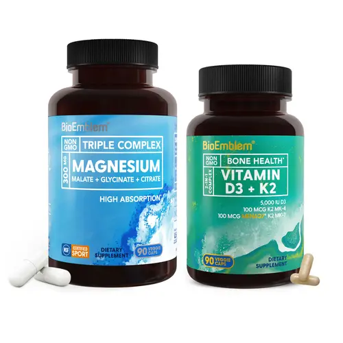 BioEmblem Vegan Magnesium + Vitamin D3K2 Heart Supplement - Calm & Sleep Support Blended Vitamins and Minerals Supplements, Brain Health, Calcium Absorption, Bone & Muscle Support