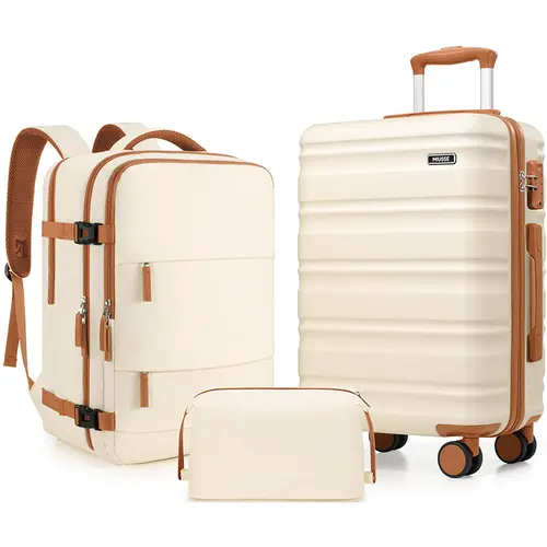 Miusse 3-Piece Mix-Match Polycarbonate Travel Luggage Set - 20in Spinner Carry On, Lightweight, TSA Lock, YKK Zipper, Telescoping Handle, Fully Lined Interior, Elastic Strap Hold, Anti-Collision, for Summer Outdoor Use