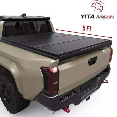[Fits 2024-2026 Toyota Tacoma] 5 FT Bed, Hard Tri-fold Truck Bed Tonneau Cover, with Deck Rail System