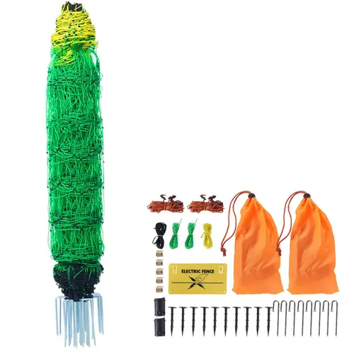 【toolupgrade】VEVOR Electric Fence Netting, PE Net Fencing with Posts & Double-Spiked Stakes, Utility Portable Mesh for Goats, Sheep, Lambs, Deer, Hogs, Dogs, Used in Backyards, Farms, and Ranches