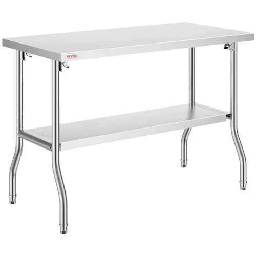 【DealsForYouDays】VEVOR Folding Commercial Prep Table, 48 x 24 Inch Commercial Worktable Workstation with Undershelf, Heavy-duty Stainless Steel Folding Table with 300 lbs Load, for Home Kitchen Restaurant Garage, Modern, Heavy-Duty Dining Tables