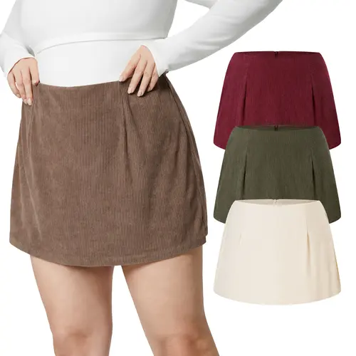 Halara High Waisted Invisible Zipper 2-in-1 A Line Mini Corduroy Casual Plus Size Skirts Set #BackToSchool