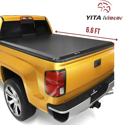 [Fits 2014-2018 Chevy Silverado & GMC Sierra 1500 & 2019 Legacy/Limited] 6.6 Ft Bed, Soft Roll Up Truck Bed Tonneau Cover