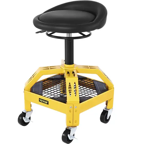 【Summerfinds】VEVOR Height Adjustable Garage Rolling Stool for Adults, 300LBS Capacity, 24in-28.7in Height Range, Leather Seat, 360-Degree Swivel Casters, Tool Tray for Workshop Auto Repair Shop, Steel Frame, Wipe With Damp Cloth