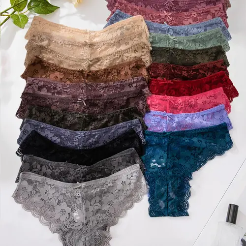 Women's Floral Lace Scallop Trim Seamless Panty, Soft Comfortable Breathable Pastel Knicker for Daily Wear, Underwear for Women, Pastel Underwear for All Seasons, Soft Comfy Panty, Fashion Breathable Underwear, Breathable Panties