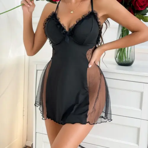 Women's Sexy Elegant Strap Sleeveless Nightgown Nightwear Loungewear, Romantic Healing Style, Semi-Transparent Fabric, Suitable for Dates Parties, All Seasons
