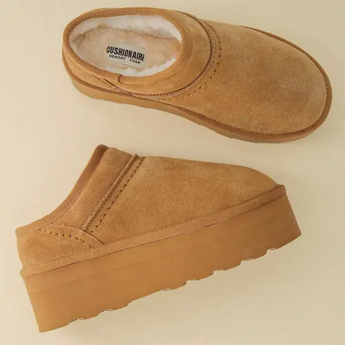 Cushionaire Huggy  Platform Slippers For Women | Cozy Genuine Suede Slip On Ankle Boots For Indoor And Outdoor Wear | Warm Platform Slippers For Everyday Outfits Soft