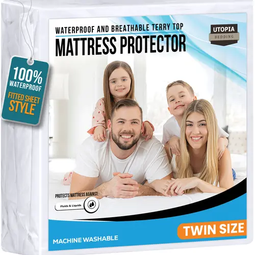 Utopia Bedding Terry Texture Fitted Topper & Protector - 200 GSM 100% Polyester, All-Round Elastic Stretch Pockets, Breathable, Absorbent, Twin Size, Cold Wash, Washable Bed Pads (Breathing Feature Mattress Pads, Toppers & Protectors), Bed Pads Washable,