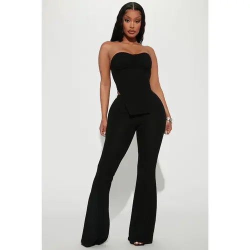 Call My Name Ribbed Pant Set - Black