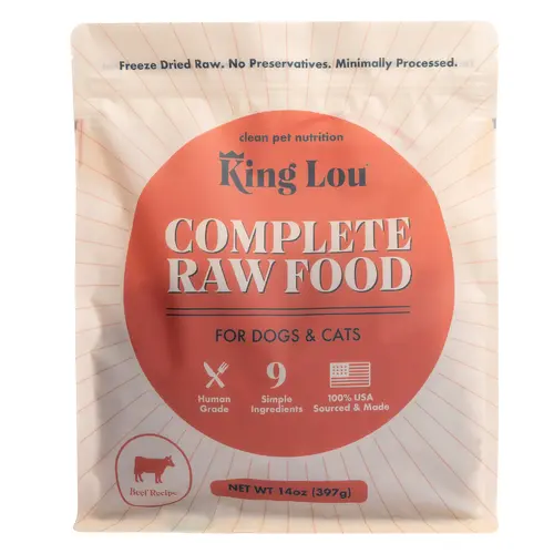 King Lou Complete Food- Beef for Dogs & Cats, 100% USA, Human Grade, Freeze Dried Raw, AAFCO Approved Complete & Balanced, No Synthetic Vitamins