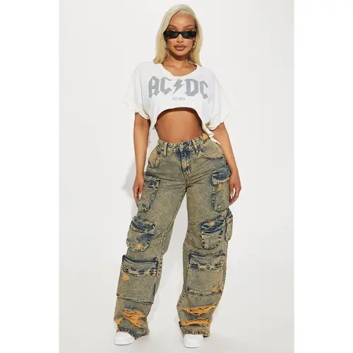 Nikki Non Stretch Acid Wash Cargo Jeans - Vintage Wash