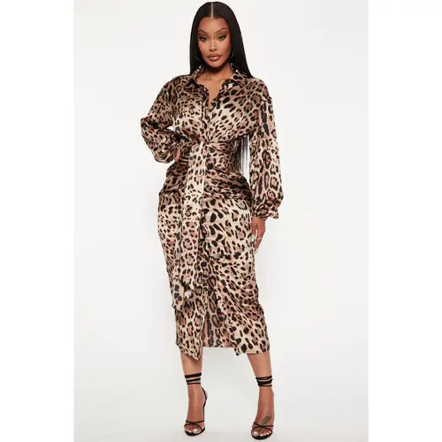 Make Me Roar Midi Dress - Mocha/combo