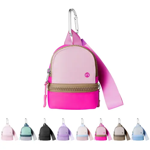 Babysun PU Nylon Minimalist Mini Backpack Keychain Wristlet Pouch - Cute Keychain Accessory, Cute Zipper Card Holder Wallet with 3 RFID Slots, RFID Safe, Everyday Carry Party Gift for Women