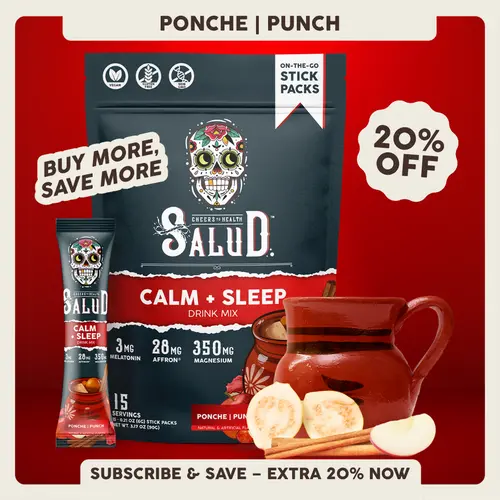 Salud 2-in-1 [Calm + Sleep] Nighttime Drink Mix, Agua Fresca,  Melatonin, Magnesium, Saffron Extract, L-Theanine, Relaxation & Sleep Support, Non-GMO, Gluten Free, Vegan, Low Calorie, 1g Sugar (15 Servings)