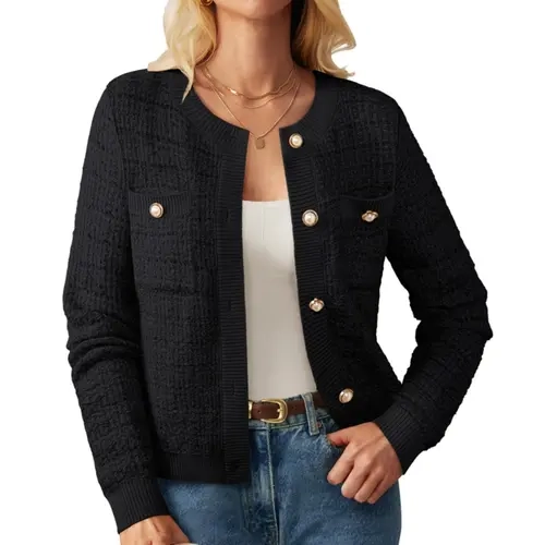 GRACE KARIN Women's Casual Basic Open-Front Long-Sleeve Cardigan - Textured Knitwear with Functional Buttons, Polished Placket, Pockets, Suitable for Party, Wedding, Work