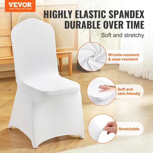 VEVOR 150PCS Stretch Spandex Folding Chair Covers Set - Universal Fitted, Removable Washable, Summer Vibes, Elastic Dining Chair Protector for Wedding, Banquet (White),back to school,dorm essentials,home decor,home essentials