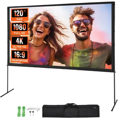 【DealsForYouDays】VEVOR Projector Screen with Stand, 120 inch 16:9 4K 1080 HD Outdoor Movie Screen with Stand, Wrinkle-Free Projection Screen with Bar Feet and Carry Bag, for Home Theater Cinema Backyard Movie Night,father'sdaygifts