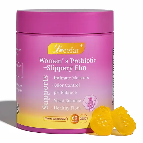 LEEFAR Her Juicy  Feminine Probiotics Gummies- All in One Solution with Slippery Elm and Prebiotics&Lactobacillus Probiotic Blend for Women’s pH Balance and Dryness - Hawaiian Pineapple Gummies 60 Count-feminine balance  gummies
